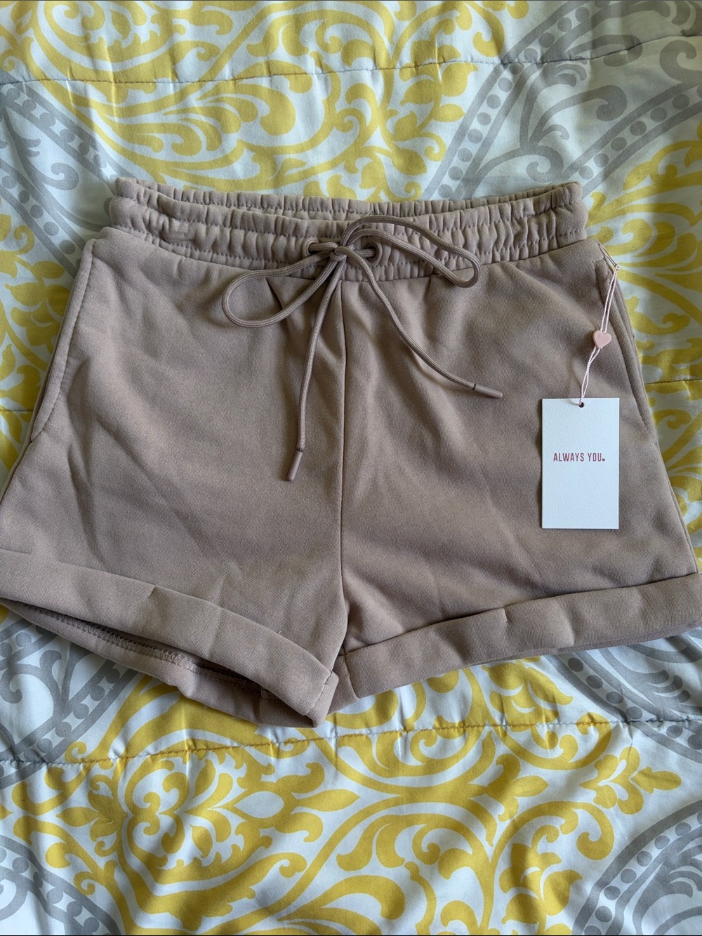 Always You Taupe Drawstring Rolled-Hem Athletic Shorts